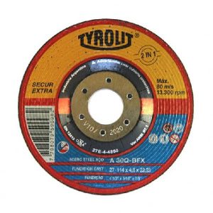 TYROLIT disco desbaste SECUR EXTRA aceros y ac. inox 30Q amoladora 230x7x22.23mm CENTRO DEPRIMIDO